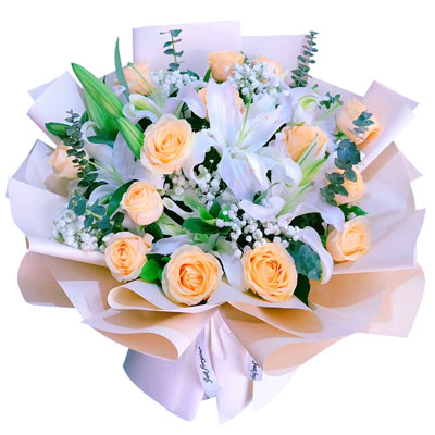 宜昌16朵香槟玫瑰2支百合，爱的温暖和幸福
