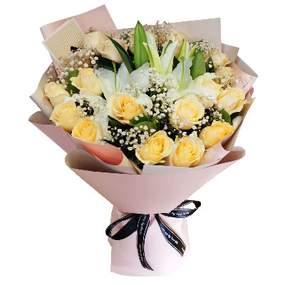 宜昌17朵香槟玫瑰百合，爱不惧风雨