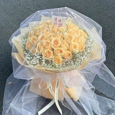 宜昌52朵香槟玫瑰满天星，你就是我的全部