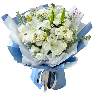 宜昌11朵白玫瑰桔梗百合,爱永恒不息