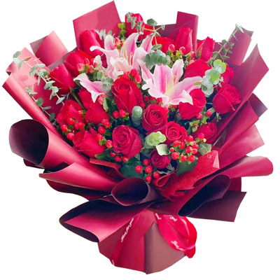 宜昌22朵红玫瑰百合，爱的火焰