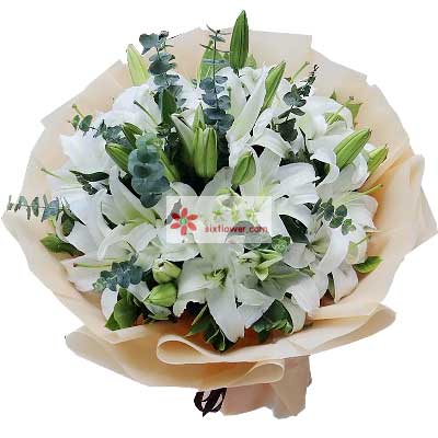 宜昌9支白色多头百合，祝福你幸福